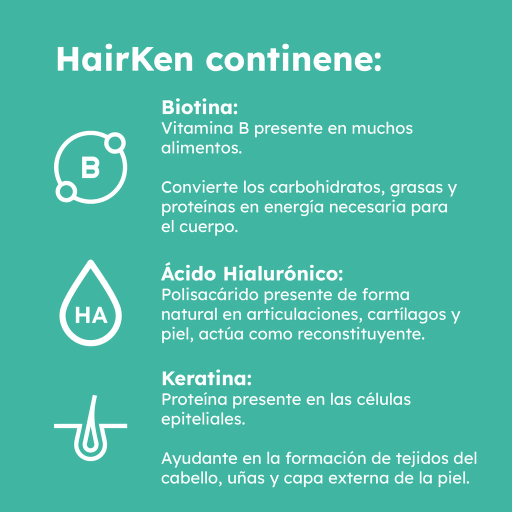 HAIRKEN: Suplemento Capilar con Biotina, Queratina y Ácido Hialurónico