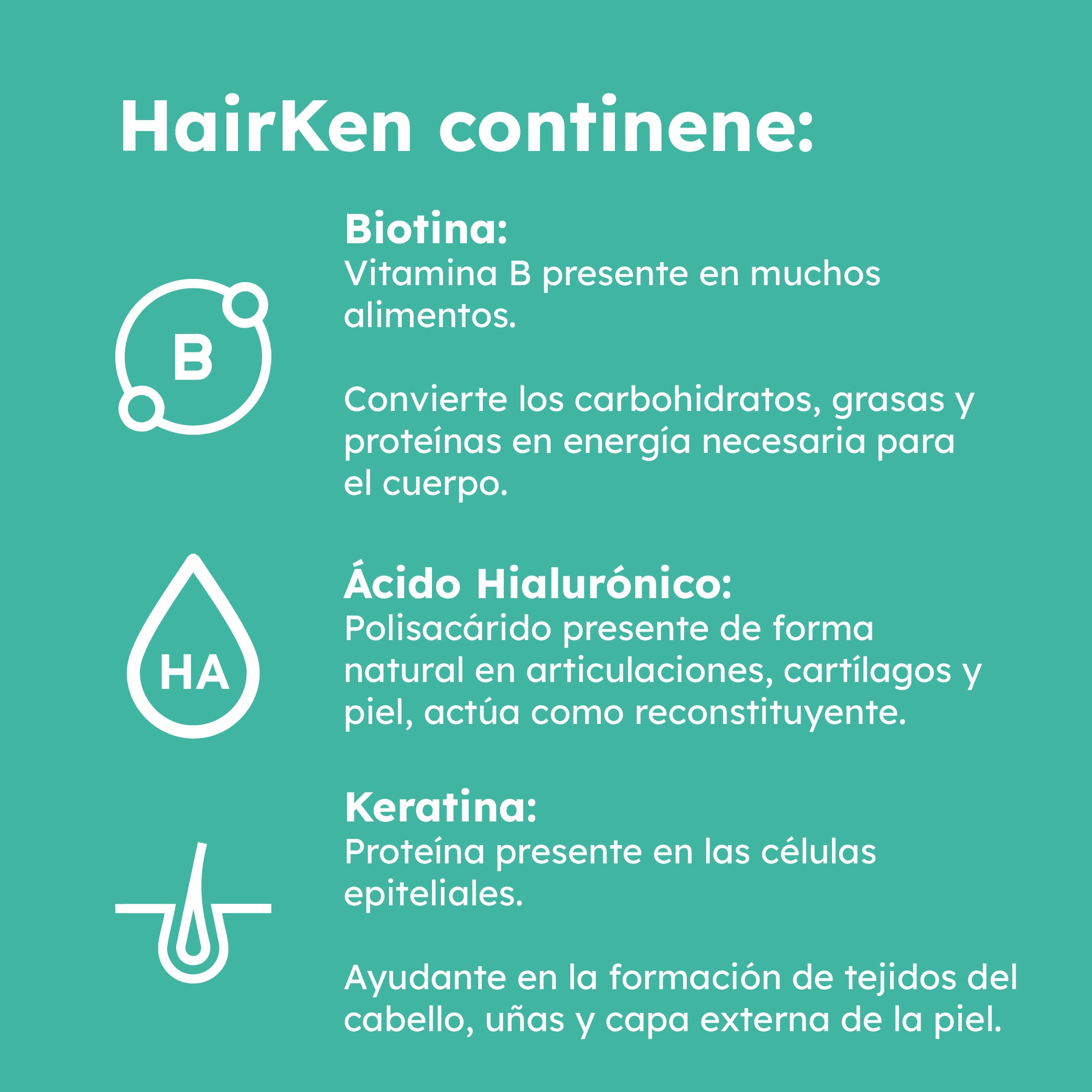 HAIRKEN: Suplemento Capilar con Biotina, Queratina y Ácido Hialurónico