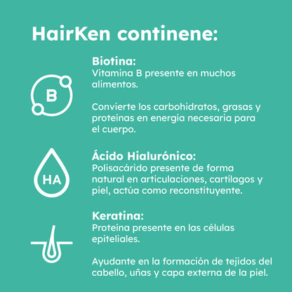 Suplemento para Cabello Sano: HAIRKEN con Biotina, Queratina y Ácido Hialurónico