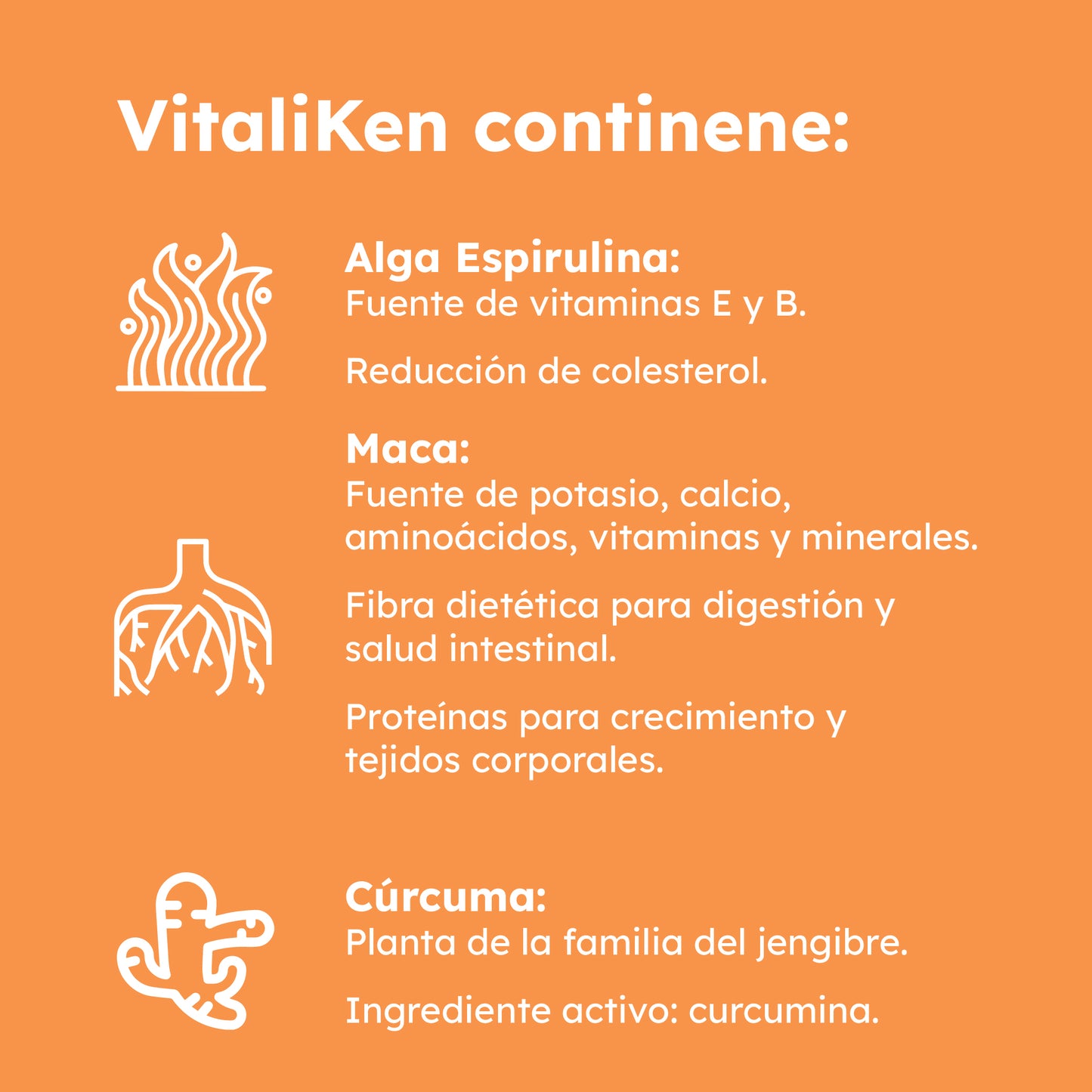 VITALIKEN Suplemento Energía Inmunidad con Espirulina, Maca y Cúrcuma