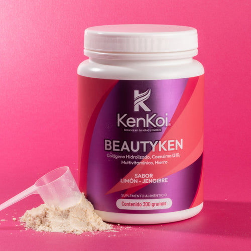 foto de producto BEAUTYKEN Suplemento de Colágeno Hidrolizado, CoQ10, Multivitamínico, Hierro sabor limón-jengibre, 300g.