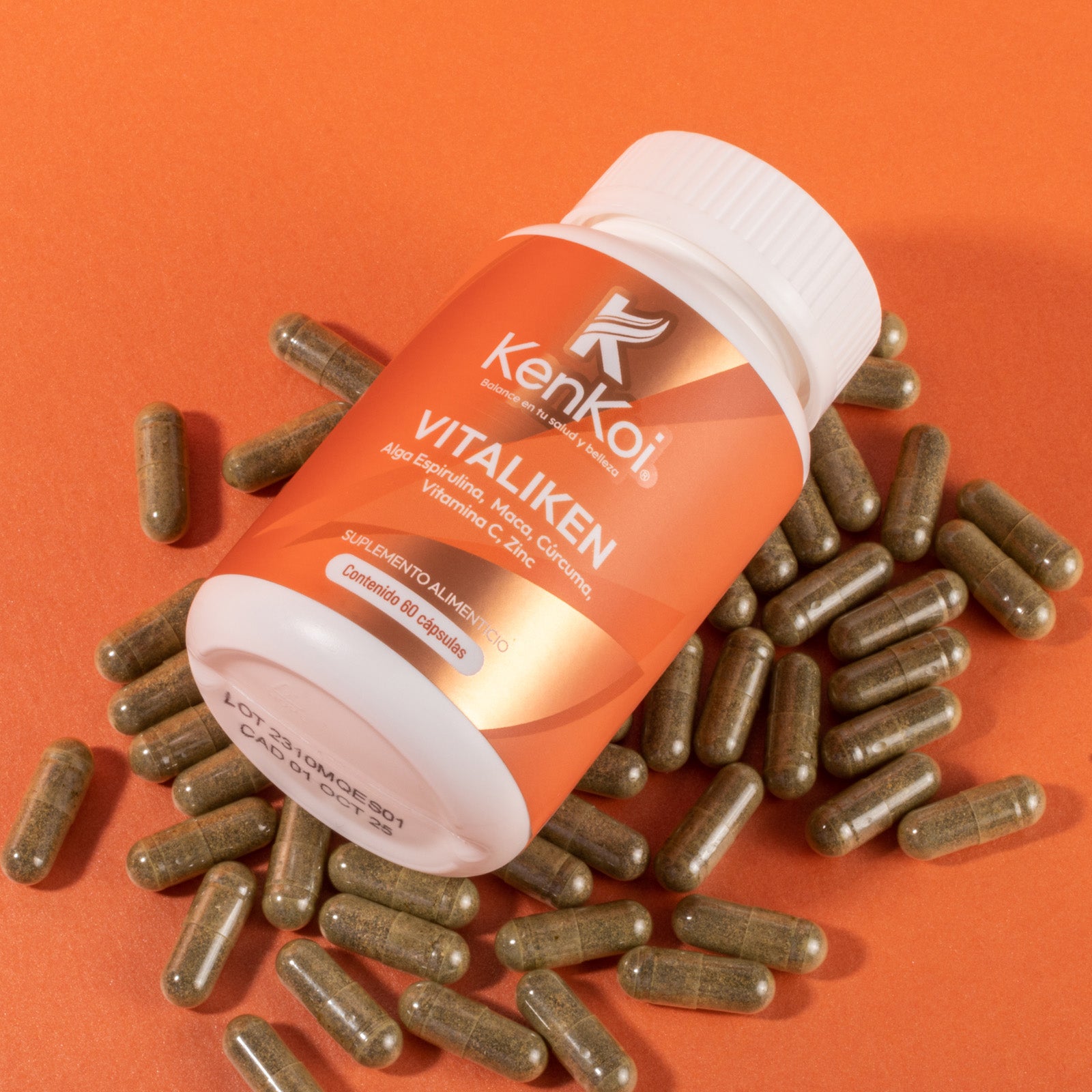 VITALIKEN suplemento alimenticio con espirulina, maca, cúrcuma, vitamina C y zinc, cápsulas para energía e inmunidad